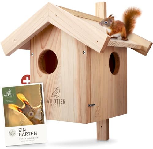 wildtier liebe Eichhörnchen Kobel - Nest für Eichhörnchen aus verschraubtem Massiv-Holz, Eichhörnchenhaus und Nistkasten zum Hängen für den Garten