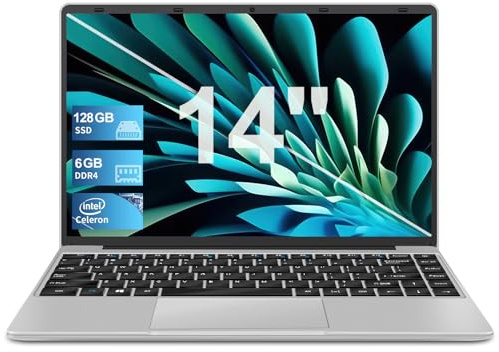 NOTODD Ordinateur Portable,6 Go RAM+128 Go Soutien Extension SSD 1TB PC Portable 14 Pouces Win11 Celeron N4020 2.4+5G WiFi BT4.2 Mini HDMI & AZERTY Clavier Membrane-Argent