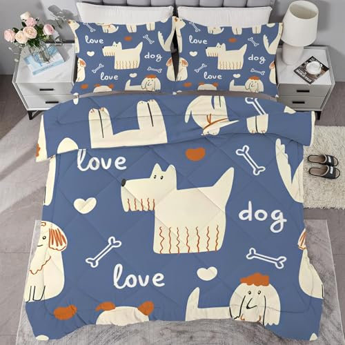 buyluhn Bettdecke 135x200 Hund, 4 Jahreszeiten Bettdecken Blau Tier Ohne Bezug Nutzbar, Kinder Steppdecke Microfaser Ganzjahresdecke，Waschbar Bettzeug mit 1 Kissenbezug für Sommer Winter