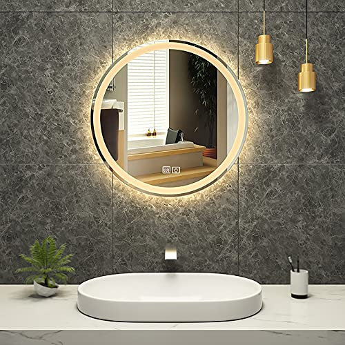 UHJKLA Badezimmerspiegel Runder Badezimmerspiegel mit Beleuchtung, Wandspiegel LED-Badezimmerspiegel, mit Touch-Schalter und Antibeschlag, Geeignet für Badezimmer/Schlafzimmer/