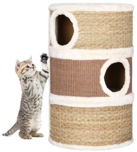 LAPOOH Barril rascador para Gatos Hierba Marina, Rascador Gato, Arbol Rascador para Gatos, Gatos Accesorios, Torre Gatos, Arranhador para Gatos, Casa para Gatos, 60 cm