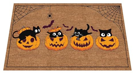 Goowafur Alfombra de Halloween, Alfombra de Puerta de Halloween, Felpudo Antideslizante para Puerta Delantera, Alfombra Antideslizante de Calabaza para Exteriores, Alfombrillas Decorativas de