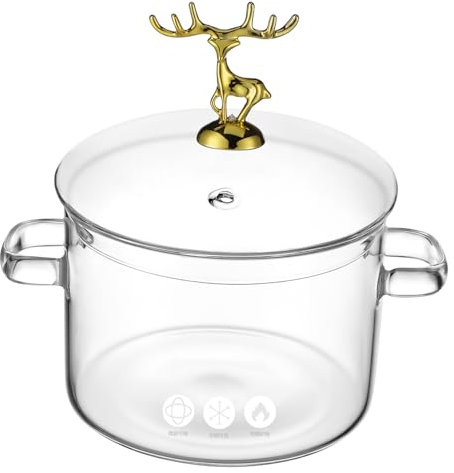 Ciieeo Glass Stew Pot Lid 1500ml High Borosilicate Glass Soup Cooker Double Handle Suitable for Electric Ceramic Stove and Instant Noodles