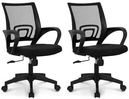 NEO Chair Office Desk Computer Chair Ergonomic Mesh Gaming Mid Back Seat with Comfy Lumbar Support Adjustable Height Swivel for Home Task (2 pk - Black)