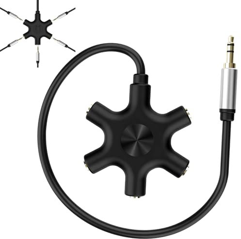 Divisor de Auriculares 5 Salidas Jack 3.5 mm, Adaptador Audio para Compartir Sonido en Dispositivos Móviles, Smartphones, Tabletas, Conexión Auxiliar Multi Jack 3.5mm para Compartir Música, Películas