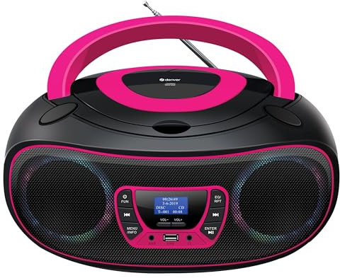 Denver DAB+ Boombox con radio DAB+/FM, funzione Bluetooth, rosa