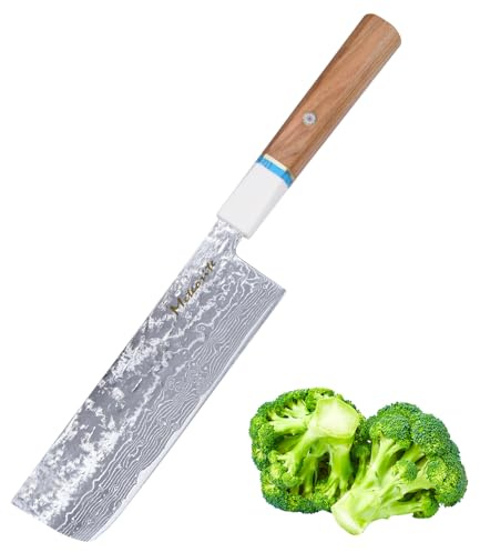 Meteorite Nakiri Japanese Vegetable Knife, For Precision Veggie Prep, Hand-Hammered Starry Damascus, Convex Grind Edge, Olive Wood Handle – Gourmet Gift IceRaven 7 Inch