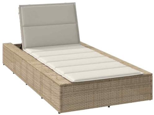 Gecheer Sonnenliege mit schwebender Auflage Sonnenbett, Gartenliege, Lounge Bett, Tagesbett, Chaiselongue,Sonnenliege Beige Poly Rattan