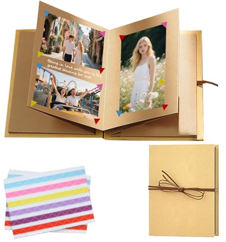 Album fotografico fai da te, 17,5 x 11,5 cm, piccolo album da collezione a fisarmonica, album fotografico fai da te, con 2 angoli per foto, autoadesivo e 1 nastro biadesivo per matrimonio, compleanno