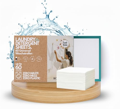 BOHORIA Waschmittel Blätter Fresh Linen – 60 Waschgänge – Öko-Waschmittel für Weiß, Bunt & Schwarz – Vegan, plastikfrei, biologisch abbaubar, ideal für Reisen (60 Waschgänge, Fresh Linen)