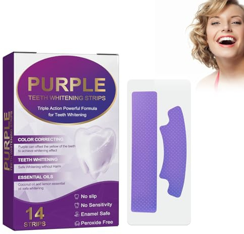 Tiras Blanqueadoras De Dientes Púrpura - 14 Piezas, Blanqueamiento Dental Instantáneo Para Dientes Sensibles, Elimina Manchas Profundas Rayas Moradas Y Blancas, Fórmula Púrpura Correctora De Color