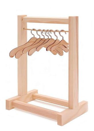 Wooden Doll Clothes Organizer for 17-18 Dolls - Mini Hanger Rack, Wardrobe Display Shelf (Single-layer)