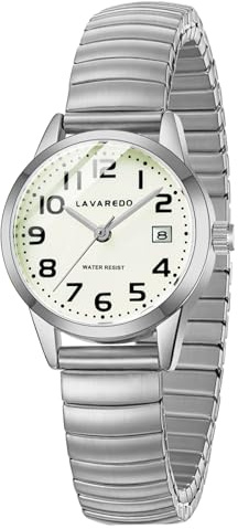 Timever Montre à Quartz analogique pour Femme avec Bracelet Extensible en Acier Inoxydable,Date,Étanche 3 ATM,Gros Chiffres,Idée de Cadeau pour Dames et Amie