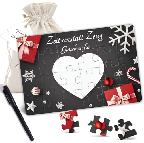 Happirra Gutschein Puzzle Weihnachten 24-teilig, Zeit Statt Zeug Gutscheine zum Selber Ausfüllen, Gutscheine Weihnachten Verpackung Weihnachtskarte, Weihnachtsgeschenke