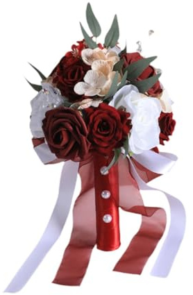 FytStycale Bouquet Da Sposa, Fiore Da Mano per La Sposa, Rose Artificiali Rustiche, Bouquet Da Lancio per, Anniversario, Decorazioni, Rosso Scuro