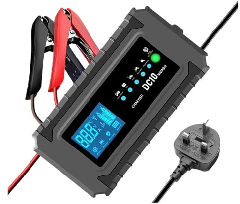 Power Inverter Caricabatterie Per Auto Intelligenti Da 10 A, Caricabatteria Per Auto Da 12 V E 24 V, Caricabatteria Di Mantenimento Per Batterie Al Piombo-acido(UK plug)