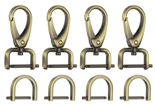 sourcing map 4pcs Detachable Snap Hook Swivel Clasp 3/32 (2mm) Zinc Alloy Lobster Claw Clasp with 4pcs D-Rings Screw in Shackle for Keychain Lanyard Purse Strap, Black Gold