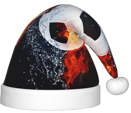 Juxweku Christmas Hat for Kids Boys Girls Football Soccer Ball Fire Water, Santa Claus Xmas Hat for New Year Festive Decoration
