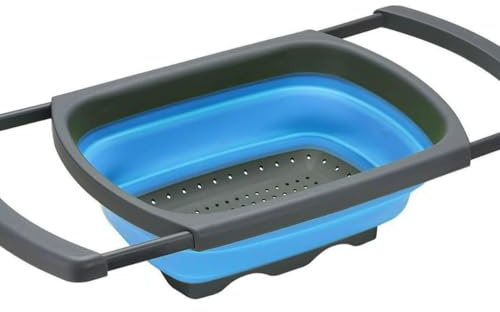 Morbuy Passoire Cuisine Pliante, Passoire à Pâte Pliable Rectangle 1 Pièce Egouttoir Pates Rétractable en Silicone avec Poignées pour Égoutter les Pâtes Fruits Légumes (Bleu,Taille Unique)