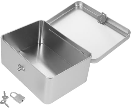 Toyvian Caja de Almacenamiento Retro de Hojalata con Cerradura, Plata | Caja Metalica, Joyero Retro para Oficina y Dormitorio, Organizador Seguro y Decorativo