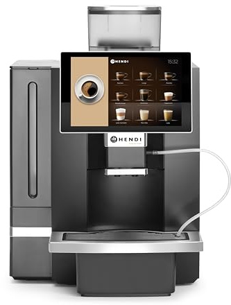 HENDI Machine à café automatique professionnelle, 1 kg grains, réservoir eau 6 L ou raccordement direct, pression 19 bar, 230V, 3000W, 390x544x(H)578mm, ABS