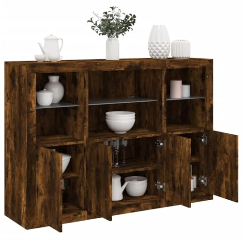 WHOPBXGAD Buffet TV Moderne avec LED RGB, 3 Pièces en Bois d'Ingénierie Chêne Fumé, Meuble de Rangement Salon avec Éclairage, Grand Espace pour Décor, Livré avec Fixation Murale