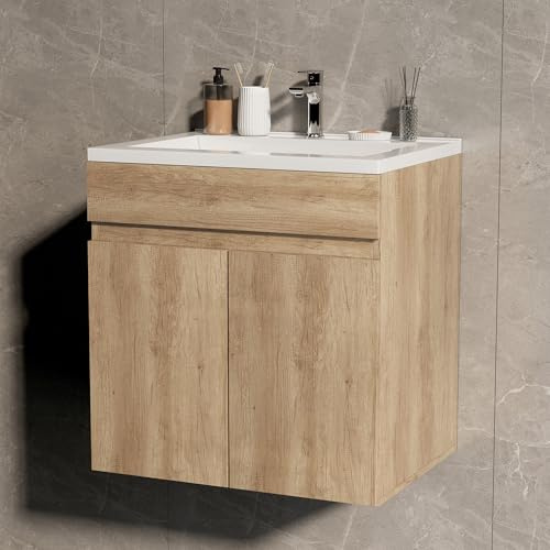 Ztexkee Waschtisch mit Unterschrank 60x46x64cm Unterschrank Hängender Waschbecken mit Tür Badmöbel Set für Gäste WC Weiß und Hellgelb (Wasserhahn Nicht im Lieferumfang enthalten)