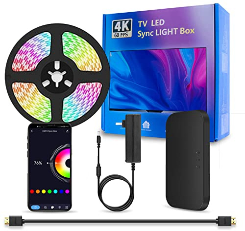 DoHome Retroilluminazione a LED per TV, con scatola di sincronizzazione HDMI, per TV da 75-85 pollici, 5 m, RGBIC, WiFi, striscia luminosa a LED