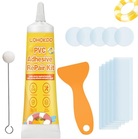 LOHOKPP 60ml Kit de Reparación de PVC, Kit de Reparación de Piscinas, Kit de Reparación para Flotadores, Adhesivo Impermeable para Piscinas, para Piscinas Hinchables, Botes Hinchables