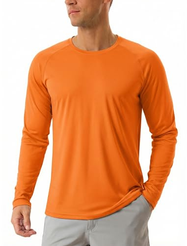 TACVASEN UPF Shirt Mens Summer Lightweight Shirts UV Proof T-Shirt Cycling Fitness Sun Protective Bike Sports T Shirts Orange