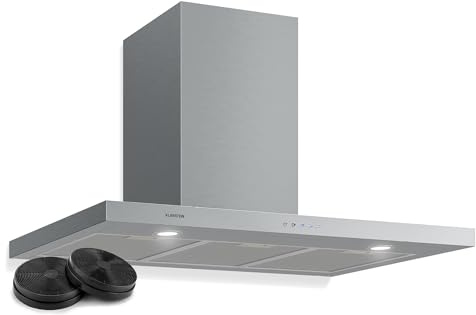 Klarstein Cooker Hood, Extractor Fan for Kitchen w/Dishwasher Aluminium Grease Filter, 600m³/h flow, LEDs, EEC A++ Cooker Hoods, Wall Mount Steel Fan Vent Hoods, Kitchen Extractor Fan, Silver, 90 cm