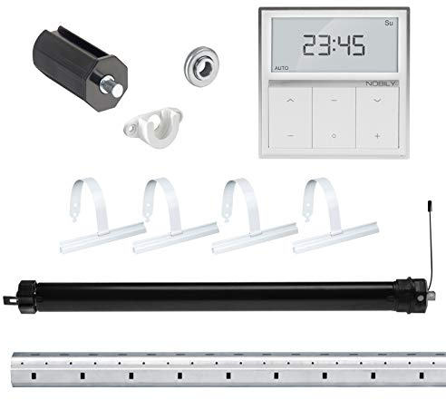 NOBILY Rolladen-Komplett-Set f. 40mm Achtkantwelle Funk elektronischer Mini-Rolladenmotor 13Nm + Rolladen Wandsender + Mechanik-Set bis zu einer Gesamtlänge von 1,50 Meter
