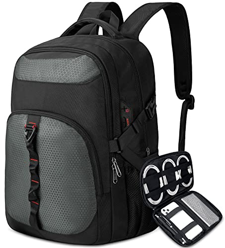 NEWHEY 17 Inch Laptop Backpack with Cable Organizer Men's Waterproof Backpack Laptop Computer with USB Charging Port Business Work Daily Travel Studies, grey, Portable