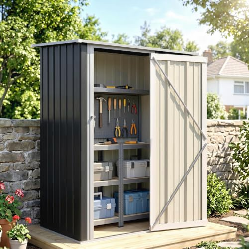 Outsunny Caseta de Jardín 1,07 m² 142x86x189 cm Cobertizo Exterior Metálico con Puerta Cerradura y Orificios de Drenaje para Almacenamiento de Herramientas Gris