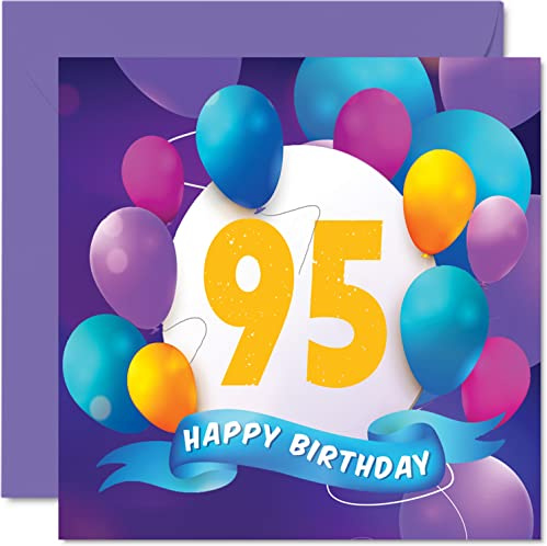 Stuff4 Geburtstagskarte zum 95. Geburtstag für Männer und Frauen | Ballon-Party, Happy Birthday Cards für 95 Jahre alte Mann, Frau, Großvater, Opa, Oma, Mama, Papa, 145 mm x 145 mm