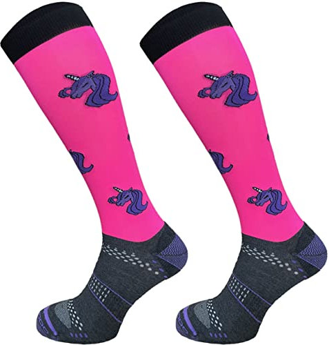 TODO Comodo Reitsocken STJMT | Reitstrümpfe Reiter Kniestrümpfe | Atmungsaktive Socken | Reitbekleidung bequem und stilvoll (STJMT 28 - Pink Unicorn, 35-38)