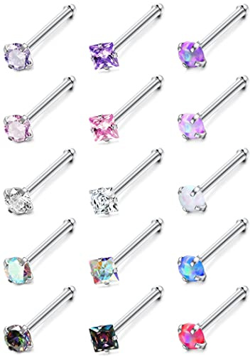 Milacolato 18G Nasenpiercing Stecker Edelstahl Nasenstecker L-Förmiger | Schrauben Gerader Nostril Piercing Ring Hypoallergen CZ Labret Nasenring Nase Nasenflügel Piercing Schmuck Für Damen Herren