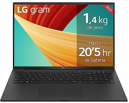 LG gram 17Z90R-E.AD75B - Ordenador Portátil Ultraligero, 17 Pulgadas, 1.4kg, 16:10 IPS, Intel Core i7 13ª Gen, 32GB RAM, 512GB SSD NVMe, Windows 11 Home, Teclado Español, Color Negro