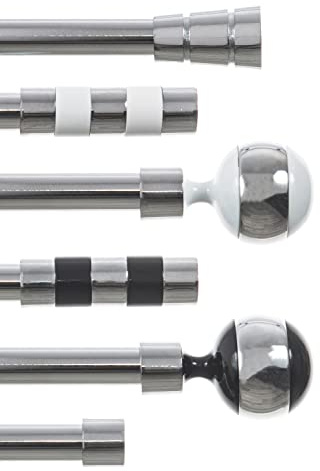 StoffTex Ø19 Gardinenstange Vorhangstange Chrom metall verschiedene Größen und Endstücken (Ohne Ringe) 1/2-läufig