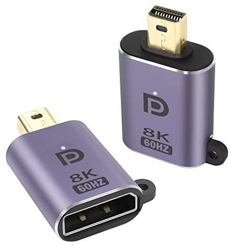 QIANRENON Mini DP a DP Adattatore 8K@60Hz Mini DP 1.4 maschio a DisplayPort 1.4 femmina Estensione Connettore, con Sospensione Foro e LED Luce, Per tablet MacBook Surface laptop HDTV e monitor, 2Pcs