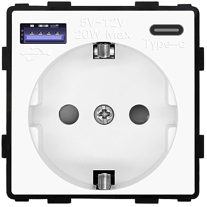 BSEED Schuko Steckdose mit USB C 20W Schnellladegerät, USB Type C Wandsteckdosenfunktionstaste, Einbausteckdose, weiß