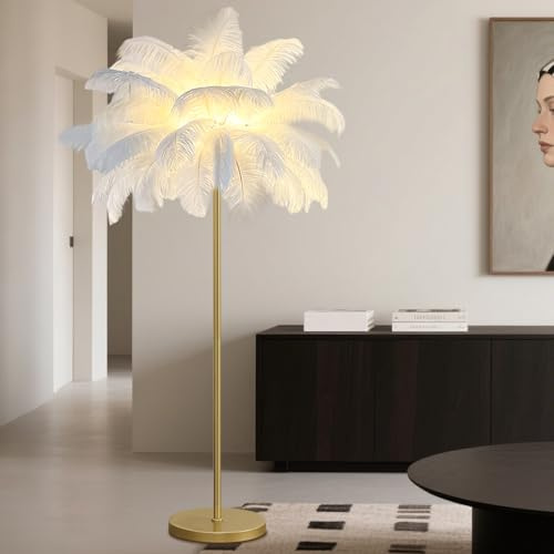 KOSHSH LED Federlampe 160cm 3-Farbig Dimmbare Stehlampe für Wohn- und Esszimmer, Sofa, Ecke (White)