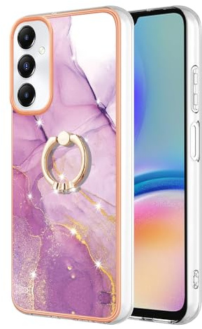 Reevermap Samsung Galaxy A05S Case with Ring Holder, Shockproof Silicone Marble Phone Cover Finger Kickstand Soft Metallic Anti Scratch TPU Rubber Bumper for Samsung Galaxy A05S, Light Purple