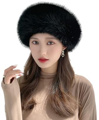 ISAKEN Fellmütze Damen Pelzmütze Faux Fuchs Pompom Pelz Warm Weich Stirnband Hut Klassisch Russische Kunstpelzmütze Kosakenmütze Wintermütze Reisen Skifahren Wandern Home Komfort Hut