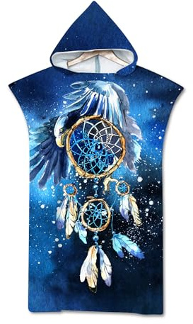 Rowjoy Surf Poncho Damen und Herren, Dreamcatcher Drucken Mikrofaser Badeponcho mit Kapuze, Schnelltrocknender Poncho für Strand Schwimmen (Dream1-75x110cm)