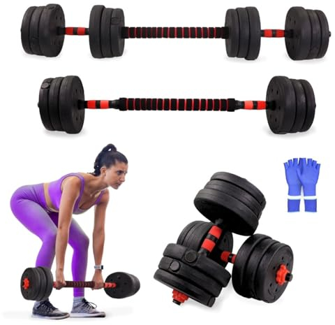 Mobiclinic® Fitness, Haltères réglables, 2 en 1, ExtenFit, De 2 à 20 kg, Comprend des haltères et une barre d'extension rembourrée, Écrous antidérapants, Acier, Salle de sport à domicile