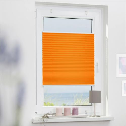 Plissee ohne Bohren Klemmfix Orange 70x120cm,ZEHN Minuten-Schnelle/Einfache Montage, Jalousie Easyfix Plisseerollo mit Klemmträger Sonnenschutz und Sichtschutz lichtdurchlässig Rollo