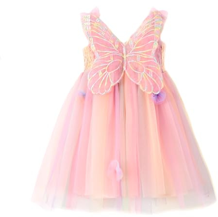 Miipat Bambina Abitini Tulle Farfalla Senza Maniche Abiti Estivi Neonate Bambine Principessa tutù Vestito Floreali Festa di Nozze Abito di Compleanno per la Ragazza 110 3-4 Anni