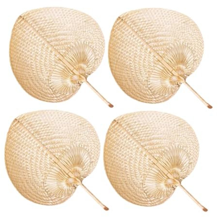 Alipis 4 Abanicos De Rafia Natural Abanicos De Bambú Hechos A Mano Con Hojas De Palma Abanico A Mano De Chino Para Suministros De Refrigeración De Decoración De