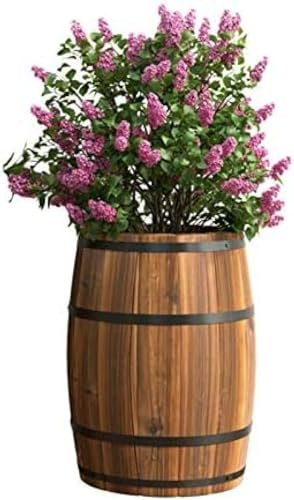 Tonneaux de Fleurs, tonneaux de vin rétro en Bois carbonisé et tonneaux en Bois pour Planter des Pots de Fleurs, pour la décoration de la Cour de la Famille d'accueil, Bois, 26 x 32 x 40 cm